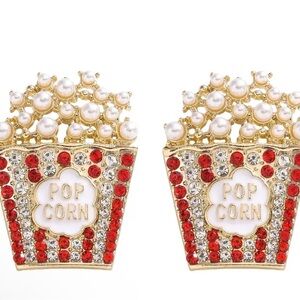 Popcorn Design Earrings with Red and Gold Accents